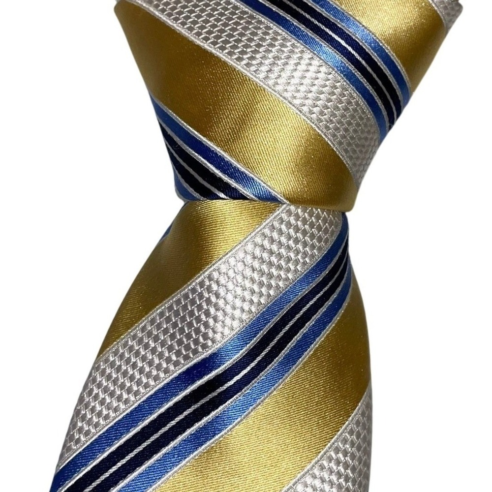 Donald J Trump Signature Collection Mens Gold Blue Striped Silk Necktie Tie